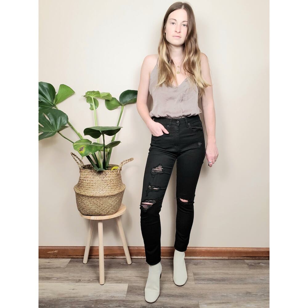 Zee Gee Why Sticks & Bones Super Tight Skinny Jean Ripped Black 25"